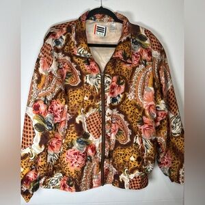 Vintage 80’s EVR Vibrant Floral Paisley Bomber Jacket- 100% Silk.